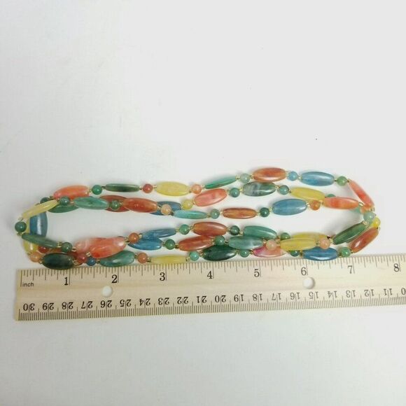 Vintage Set of 2 Colorful Beaded Necklaces, Long Layered, Plastic Beads, Estate - Picture 6 of 8